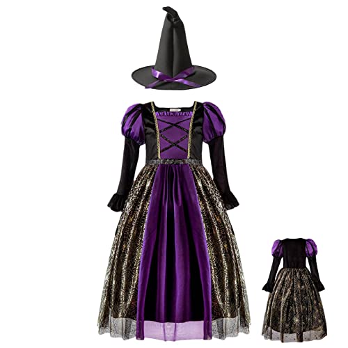 Xiaolan Hexen-Halloween-Kostüme für Mädchen - Hexen-Halloween-Kostüme für Mädchen,Hautfreundliches Hexenkostüm für Mädchen mit Hexenhut für Festliche Stimmung und einladende Halloween Cover