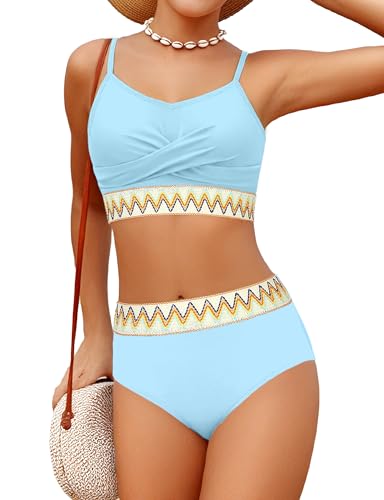Image of BAVADER Girls Swimsuit 2 Piece Teen Criss Cross Bikini Set Woven Color Block Welt Bathing Suit for Girls Swimwear 9-18T