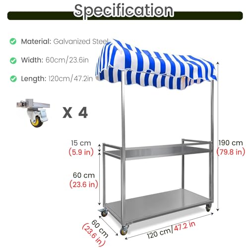 Genérico Carrito de Festival con Ruedas, Carrito de Camping Plegable, Carrito de Camping portátil, Carrito Plegable, Carrito de Comida con Ruedas, Carrito de Venta Ambulante portátil Plegable con tol