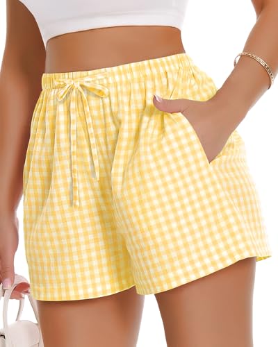 Image of Women Boxer Shorts Gingham Drawstring Pajama Bottom Plaid Pants with Pocket