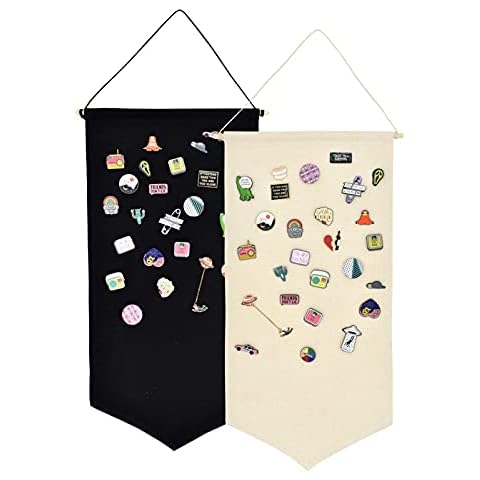 Nicoone 2PCS Pin Badge Display Banners,Canvas Hanging Brooch Pin Organizer, Display Pins Storage Case, Pin Display Pennant Banner for Enamel Lapel Badge Collection Cover