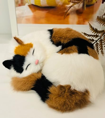 Realistic Furry Sleeping Cat Figurines,Fake Kitten, Animal Figurines Pet Replica Tabletop Shelf Decor Photo Props Collectible (Calico)