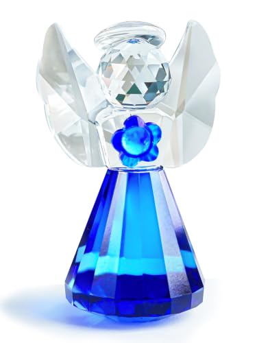 Image of 3.5'' Blue Crystal Guardian Angel Figurine,Glass Christmas Angel Ornaments