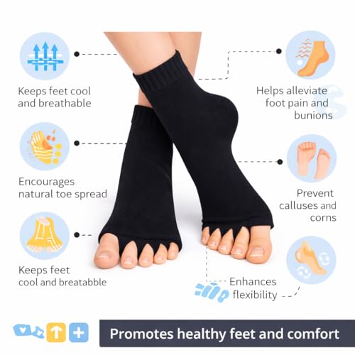 Image of Foot Alignment Orthopedic Cotton Socks for Men & Women | Five Toe Separator | Foot Pain Relief | Bunion Corrector | Plantar Fasciitis Support |Free Size | Black-Royal Blue | 2 Pair | UK8-11
