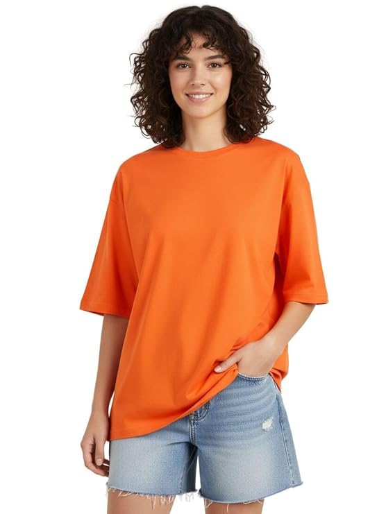 Women's Oversized T-Shirt, Orange, Half Sleeves-picture-15