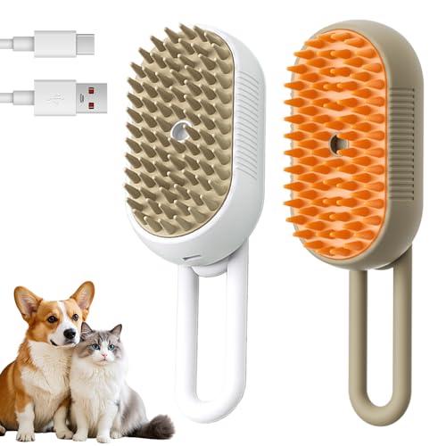 Cat Brushes for Indoor Cats, 2025 New Cat Steam Brush, Spritz Defur Comb for Cats, Dog Brush for Shedding Pets Hair Cleaning & Grooming Supplies (C+W)