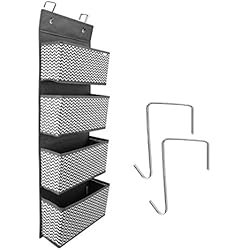 Estanteria Colgante Tela Navaris Estantería Colgante 4 Compartimentos para Ropa Zapatos - Organizador de Tela para Colgar en Puerta Armario - 33 x 9 x 92 cm - Zigzag Gris