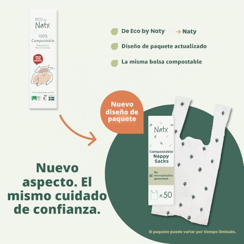 Miniatura 5 de Naty Bolsas Ecológicas Desechables - Bolsas Para Pañales De Bebé, 100 Compostables Y Biodegradables Paquete De 50 Unidades