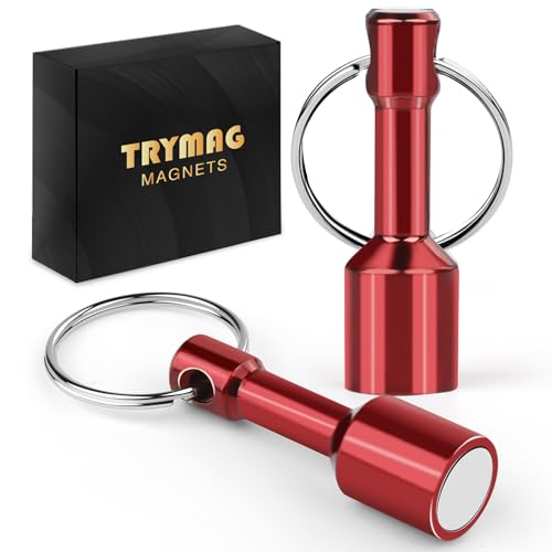 TRYMAG N52 Keychain Magnets for Testing Brass, 2 Pack Red Pocket Magnets Keychain with Strong Magnetic Rare Earth Neodymium, Metals Gold Silver Jewelry Test Magnet Hanging Keys Holder
