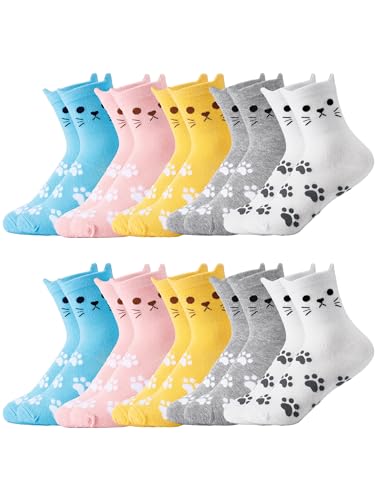 Image of Eurzom 10 Pairs Socks Womens Crew Elastic Ankle Length Cotton Socks Aesthetic Cute Lightweight Low Cut Gifts for Women