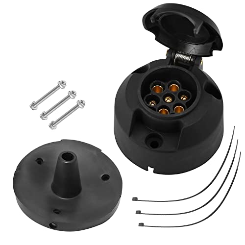 Hawkeye Zócalo de Remolque 7 Pines+Junta de Goma,Adaptador 7 Pines para la Conexión de Remolques,Conector Remolques 12V Impermeable, Norma ISO 1724,Adecuado para Caravana Barco Remolque Cover