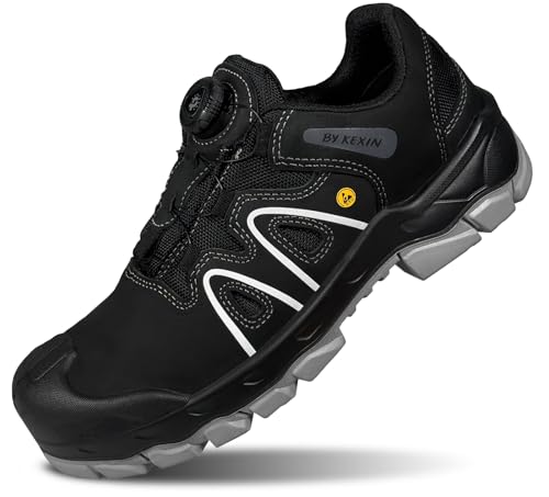 Image of K by Kexin Composite Toe Shoes ESD Certified - Durable Quick Lace ESD Safety Shoes for Men, Top Grain Nubuck Leather Water Resistant, Breathable, Static Proof, Puncture-Resistant, Oil & Slip Resistant