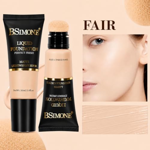 Image of Foundation Liquid Concealer Long-Lasting Non-Smudge, Moisturizing Foundation Waterproof Sweat-Proof Dry Skin Non-Caking, Compact Portable, Travel Outdoor Makeup Touch-Up, Suitable for Summer Sweaty, 30ml FAIR