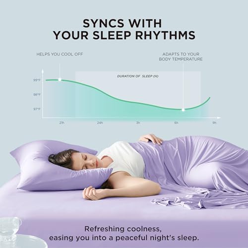 Image of Bedsure Cooling Sheets Queen Size, Hot Sleeper Bed Sheets, Up to 18 Inches | Chill Cool Bed Sheet, Deep Pocket, Soft & Breathable Queen Sheet Set, 4 Pieces, Purple