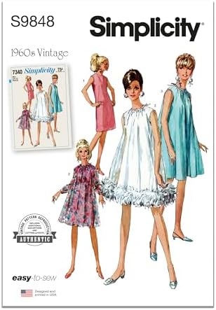 SIMPLICITY SS9848K5 – Cartamodello Abito Vintage Anni '60, Taglie 8-16, Maniche Corte/Lunghe, Con Fiocco - 2