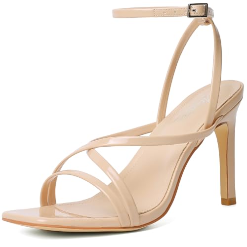 Image of Mostrin Strappy Heels for Women Square Open Toe Lace Up Heeled Sandals Ankle Strap Sexy Stiletto High Heels for Party, Prom, Dating, Wedding