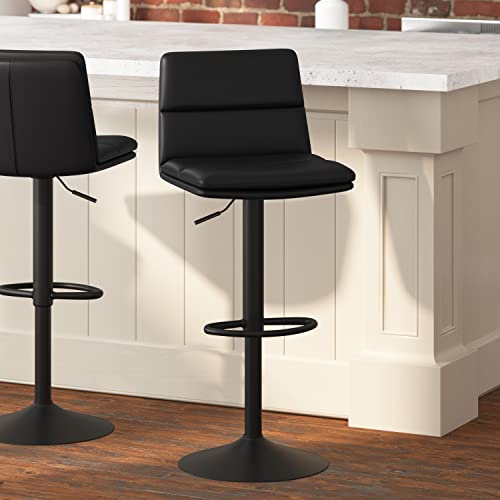 Taylor & Logan Drummond - Juego de 2 taburetes de bar modernos de altura ajustable de piel sintética con base de pedestal negra, color negro
