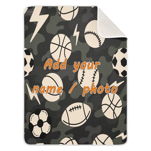 Custom Cartoon Baseball Balls Camouflage Muslin Swaddle Blanket Cozy Customise pet Baby Blanket with Name for Nursery Stroller Crib 30x40in cobijas para personalizadas