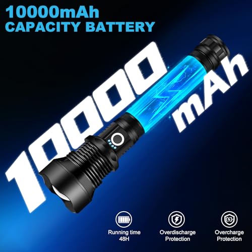 Glarylight Torches Led Super Bright 600000 Lux, 10000mAh Rechargeable Torch, Powerful Torch XHP90.2 with 6 Modes & IPX7 Waterproof & Zoomable Bright Torches for Camping