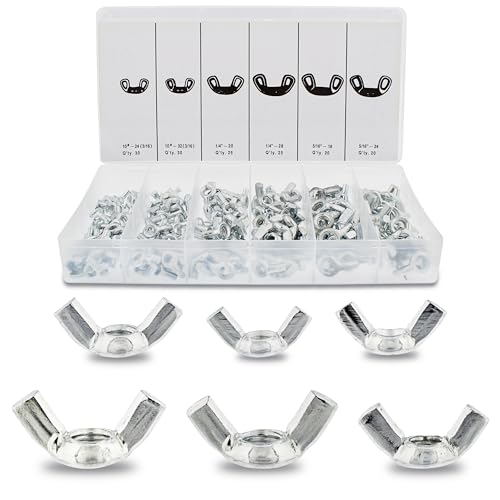 ABN Wing Nut Assortment Set - 150pc Standard SAE Steel Wall Anchors Wing Nuts for 3/16in, 1/4in, and 5/16in Bolts