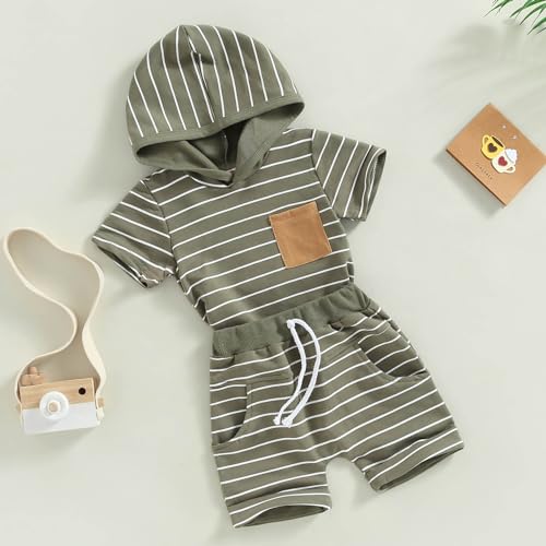 FOCUSNORM Toddler Baby Boy Summer Clothes Baseball Short Sleeve Hooded T-Shirt Elastic Waist Shorts Newborn Infant Boy Outfit - Image 6