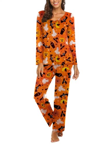 Image of Ekouaer Womens Pajama Sets 2 Piece Lounge Set Fall Winter Pajamas Long Sleeve Pjs Top and Pants Soft Pj Sets Loose Sleepwear