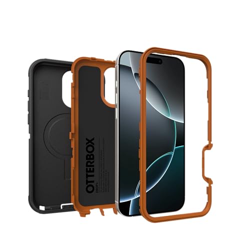 Image of OtterBox iPhone 16 Pro Max (Only) Defender Series MagSafe Case - Iron Eclipse (Black & Orange) - Built-in Magnets - Screenless - Rugged & Durable - with Port Protection