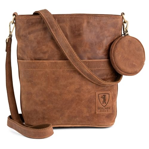 Berliner Bags Vintage Schultertasche Sofia, Umhängetasche mit 2 Riemen aus Leder, Handtasche für Frauen - Braun