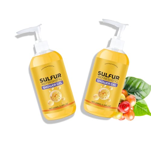 Gel Douche Rafraîchissant au Soufre, Nettoyage en Profondeur pour les Peaux Sensibles, Gel Douche Hydratant Pour les Peaux Sèches et le Teint Irrégulier, Contre les Odeurs Corporelles, Soin Doux