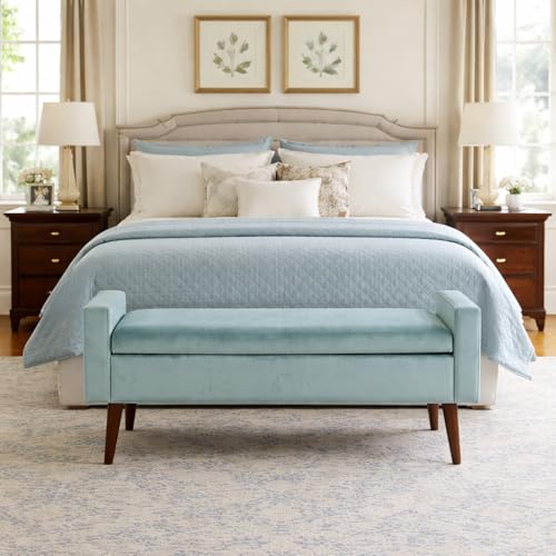 Image of HomePop Fulton 48 inch Storage Bench - Muted Mint