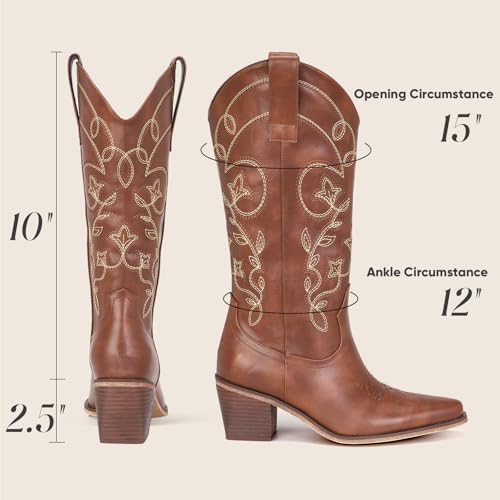 Wide Calf Cowboy Boots for Women Embroidered Cowgirl Boots Mid Calf Women's Western Cowboy Boot Fashion Pointy Toe Cowgirl Boot Pull on2