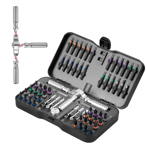 VMAN Ratchet Screwdriver Set, 66 in 1 magnetic Screwdriver sets, S2 Steel Bits, DIY Combination Flexible Shaft, Suitable for Furniture Assembly, Precision Electrical Appliance Repair, Bicycle Tools
