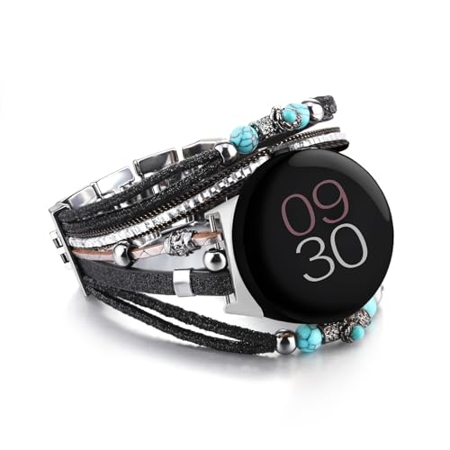 Fivoilin �{�[�z�[���U�[�u���X���b�g Google Pixel Watch 4 3 41mm/Pixel Watch 2/1�Ή� ���w���U�[���b�v�X�g���b�v Google�A�N�Z�T���[ ���f�B�[�X �����Y �u���b�N/�V���o�[, �u���b�N02, One