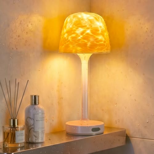 Ollny Spa-Like Shower Lamp Waterproof Bathroom Cordless Light with 16 Ocean Wave Projector Rechargeable Mood Lights with Remote Night Lighting for Bedroom Ambient Table Light for Shower/Bathtub