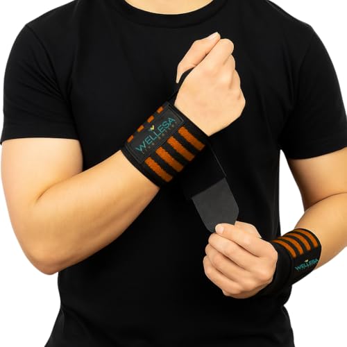 Image of Wellesa Wrist Support for Gym Workout | Wrist Band for Pain Relief & Weight Lifting | Wrist Wrap for Men & Women | Wrist Brace | Gym Accessories | One Size | Orange 4 Line