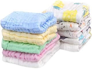 RONGRONG 10 Packs Baby Muslin Washcloths, 30*30 cm 6 Layers Cotton Baby Muslin Squares, Reusable Soft Natural Organic Cotton Face Towels For Baby Wiping Bathing Feeding Towel (Random Color & Patterns)