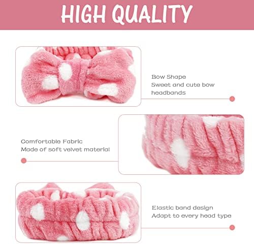 URAQT Spa Headbands for Women, 3 Pack Fluffy Headband for Washing Face, Elastic Bowknot Hair Bands with 2 Pcs Mask Brushes, Coral Fleece Women & Girls' Head Band for Makeup, Shower, Sports
