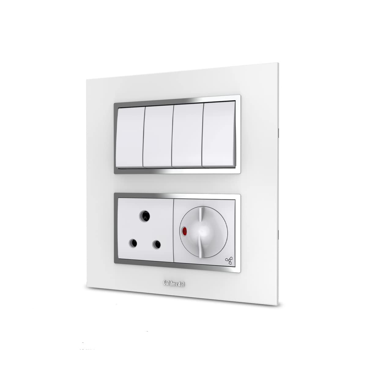 Goldmedal Switch Combo with Cover Plate – Nixon 10A Switch (4N), 6A 2M Socket & 2M Fan Regulator 4_Way (White), Rotary Goldmedal Switch Combo with Cover Plate – Nixon 10A Switch (4N), 6A 2M Socket & 2M Fan Regulator 4_Way (White), Rotary