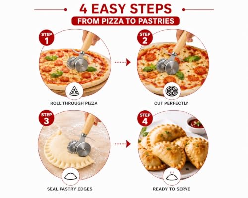 Image of 2-in-1 Stainless Steel Pizza Cutter & Dough Crimper Wheel