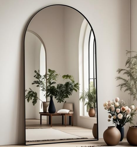 Image of Prywot Arched Full Length Mirror, 71 inchx30 inch Free Standing Floor Mirror, Black