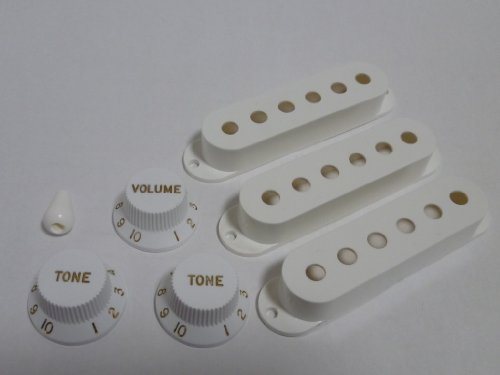 日本製 ストラトキャスター用ノブ ホワイト スイッチノブ ピックアップカバー セット ミリサイズ
