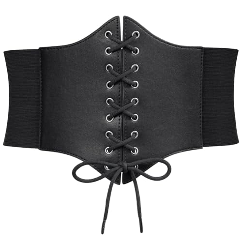 SUOSDEY Women Black Tied Waspie Belt, Lace-up Cinch Belt, Corset Elastic Waist Belt3