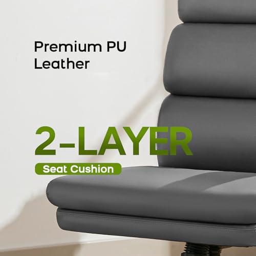 Image of Drafting Chair Tall Office Chair with Padded Flip-up Armrests Executive Ergonomic Computer Standing Desk Chair with Comfortable Leather Backrest and Adjustable Footrest Ring (Gray)
