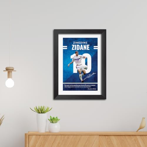 Image of TenorArts Zinedine Zidane Quotes Poster Frame Real Madrid Laminated Photo Framed Painting with Matt Finish Black Textures (12 inches x 9inches)