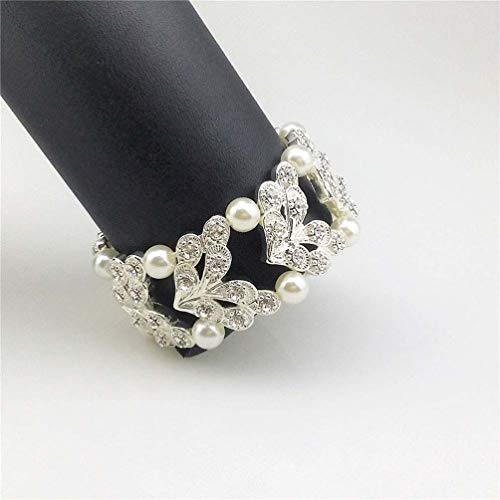 Holibanna Strass Armband Holle Bloem Parel Sieraden Multilayer Vintage Armband voor Vrouwen Dames Bruid Bruiloft (Zilver… - Image 4