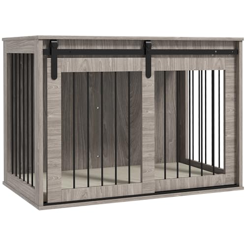 PawHut Dog Crate Furniture, Dog House Furniture Style for Large Dogs, Dog Kennel with Removable Cushion for Indoor Use, 98 x 58 x 61cm, Brown
