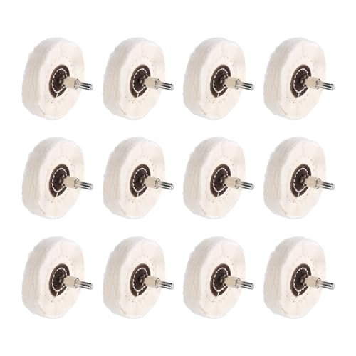 uxcell 3-Inch Buffing Polishing Pad Wheel Cotton with 15/64-inch Handle for Manifold Aluminum Stainless Steel Chrome White 12 Pcs