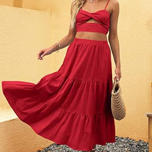 Women's High Waist Tiered Maxi Skirt, Elastic Waistband, A-Line Design with Pockets, Flowy Summer Beach Style2