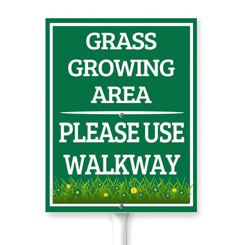 Houseuse Grass Growing Area,Please Use Walkway Aluminum Lawn Signs With Stake Wildflowers Warning Aluminum Decoration Rustproof Street Lawn Grass For Outdoor Stake Set 6x4.6inch