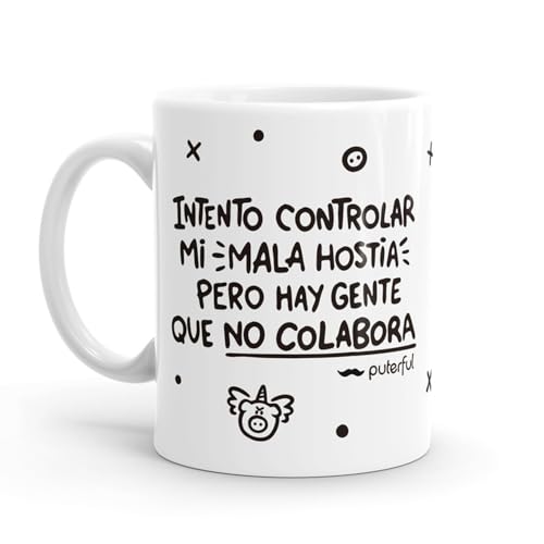Puterful - Taza minimal con frase Mala hostia - Tazas originales para café - Resistente al microondas y lavavajillas